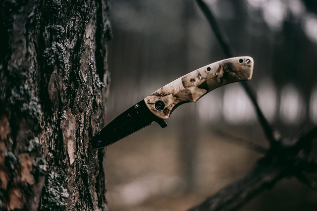 knife in wooden tree